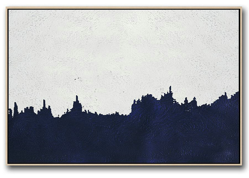 Big Art Canvas,Horizontal Abstract Painting Navy Blue Minimalist Painting On Canvas,Textured Painting Canvas Art #P9S5
